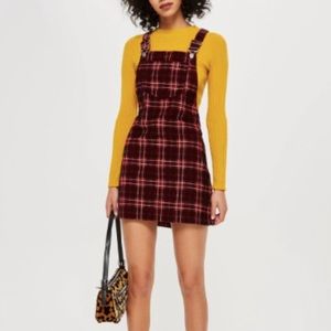TOPSHOP CHECK CORDUROY PINAFORE DRESS